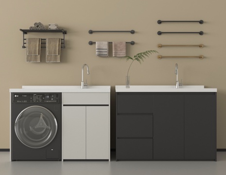 现代洗衣机柜 洗衣机 阳台柜  卫浴小件su模型