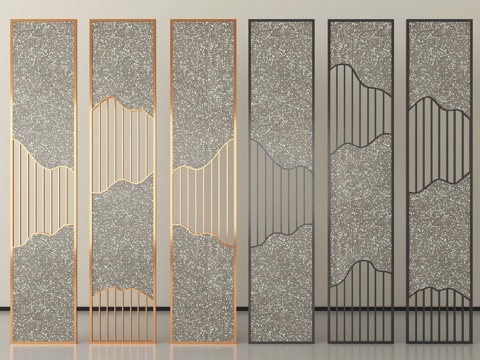 现代屏风隔断 金属隔断 格栅隔断屏风su模型