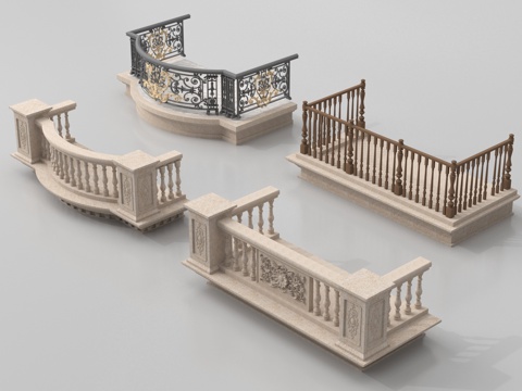 法式栏杆 石材栏杆 铁艺栏杆 护栏 阳台护栏 围栏su模型