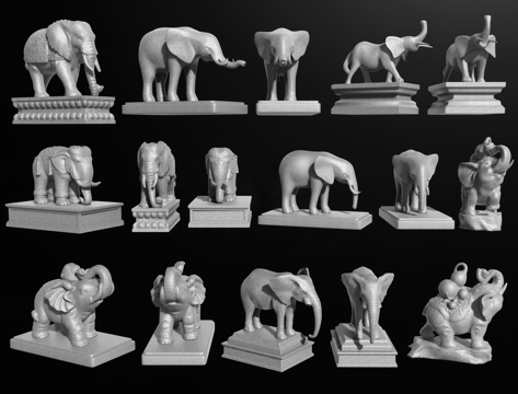 中式大象石雕 像雕塑 石象雕塑 神兽石像 石雕门墩 动物雕塑su模型