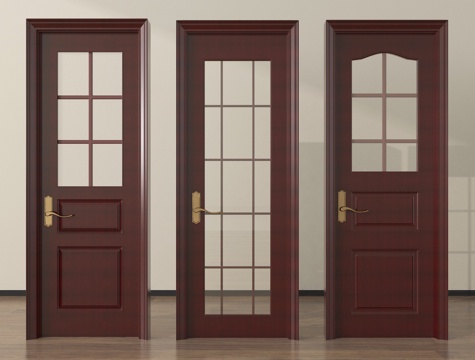 美式单开门 玻璃门 卧室门 厨卫门su模型