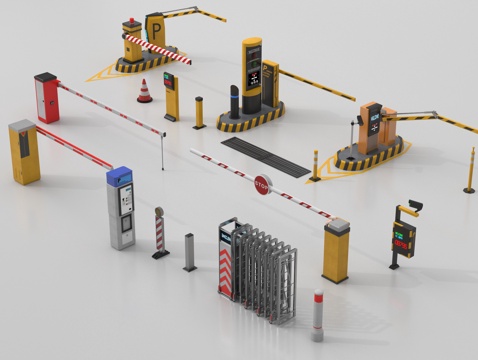  现代道闸 门禁机闸机 停车感应升降杆 伸缩门3d模型 