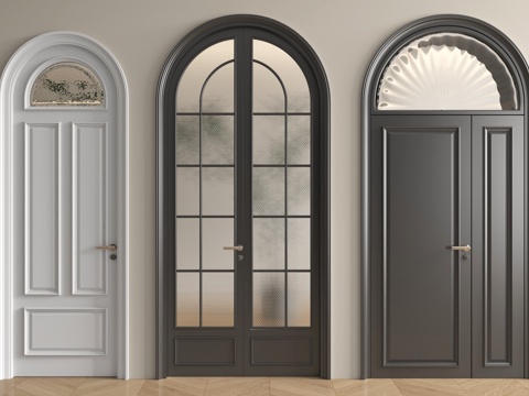 法式美式门玻璃门 平开门 对开门 子母门 木门su模型