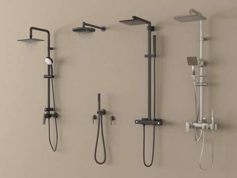 现代淋浴花洒 不锈钢花洒su模型