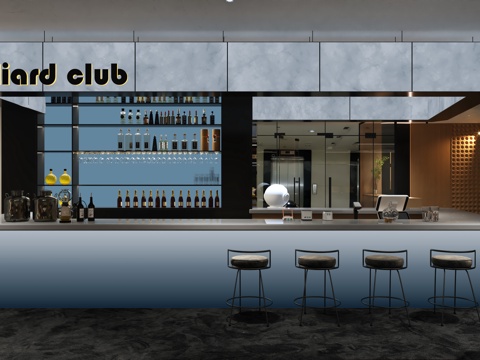  现代原木商务台球厅3d模型 