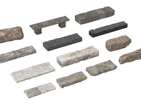 现代台阶景观 现代石头 景观石 条石石台阶 石块su模型