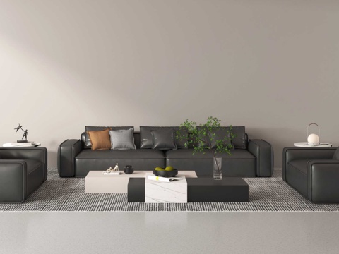 现代沙发组合 沙发茶几 多人沙发 单人沙发 办公沙发 皮质沙su模型