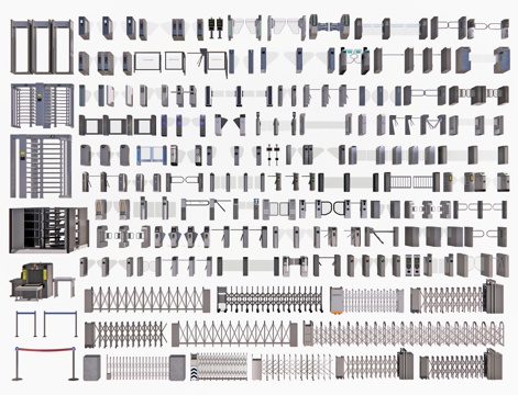 现代闸机 道闸闸门 人行门禁机 摆闸 人行通道检票闸机安检门su模型