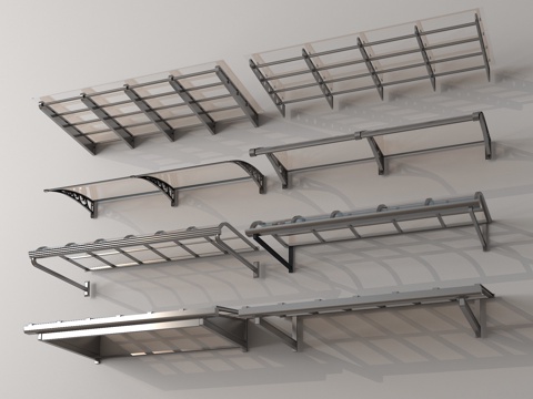 现代雨棚 玻璃雨棚 玻璃遮阳棚 雨搭 遮雨棚 户外雨棚su模型