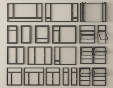 现代窗户组合 平开窗 阳台窗 落地窗 折叠窗su模型