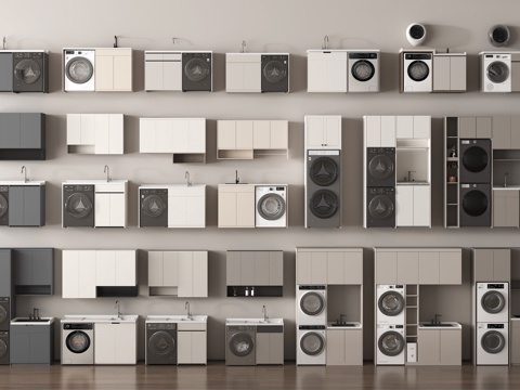 现代洗衣机柜 阳台洗衣机柜 洗衣机su模型