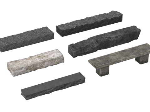 现代台阶景观 现代石头 景观石 条石石台阶 石块 石凳su模型