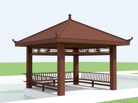  中式凉亭3d模型 