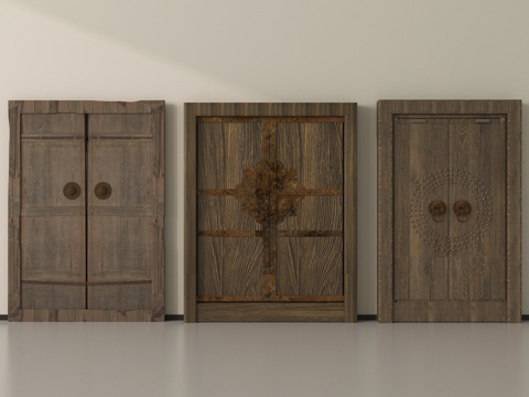 中式实木大门 双开门 别墅大门 庭院门su模型