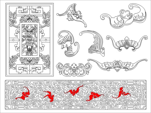 中式传统雕花cad施工图