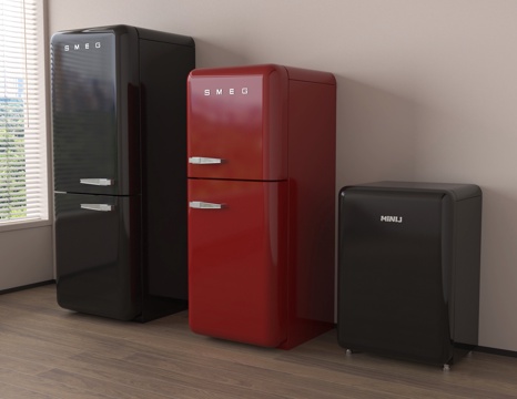 现代复古小冰箱 双开门冰箱su模型