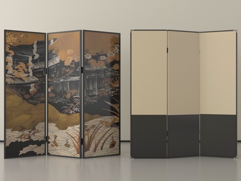中古屏风 木屏风 可折叠屏风su模型