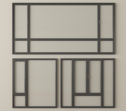 现代窗组合 平开窗 落地窗 阳台窗su模型