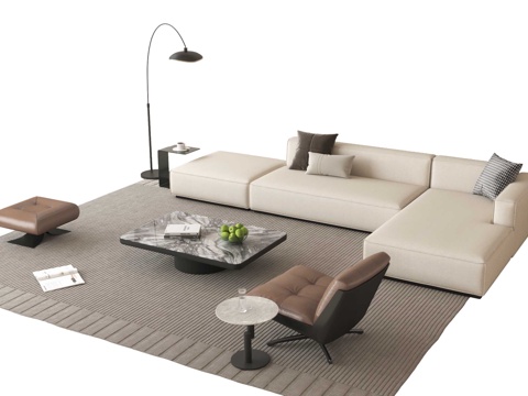 现代沙发组合 沙发茶几 多人沙发 单人沙发 办公沙发su模型