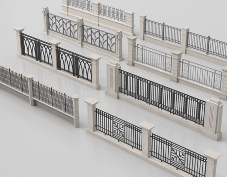 现代围墙 景墙 小区围墙 铁艺围墙su模型