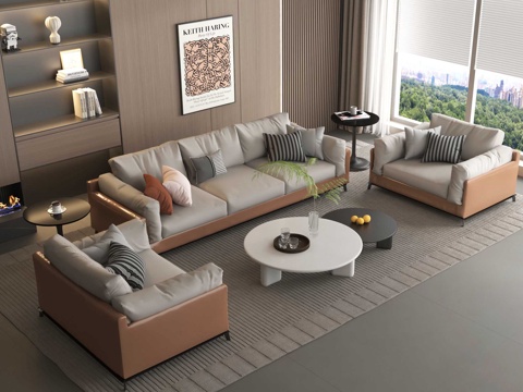 现代沙发组合 沙发茶几 多人沙发 单人沙发 办公沙发su模型