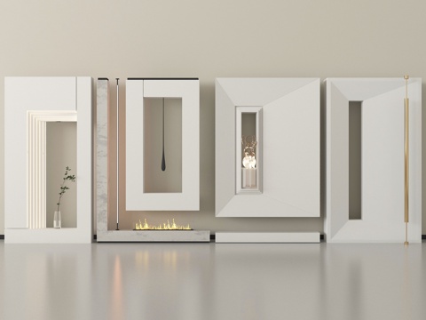 现代奶油风玄关隔断 入户玄关su模型