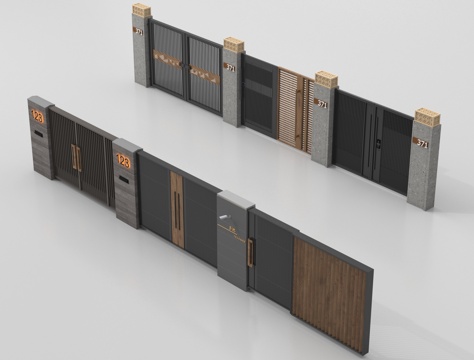 新中式庭院门 户外庭院门 别墅大门su模型