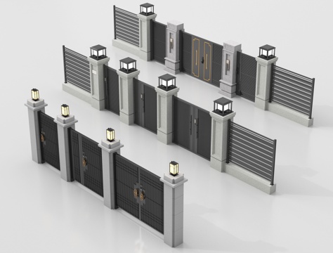 新中式庭院门 户外庭院门 别墅大门su模型