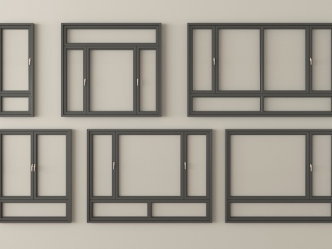 现代窗户组合 平开窗 阳台窗 落地窗su模型