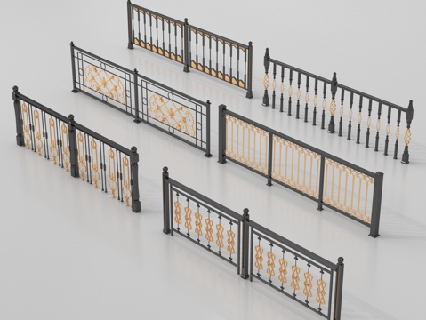  欧式围栏护栏 铁艺栏杆 扶手3d模型 