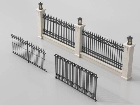 现代围墙围栏 铁艺栏杆 护栏 阳台护栏su模型
