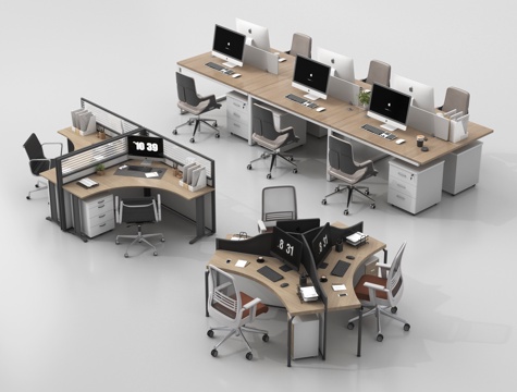 现代办公桌椅组合 职员工位 电脑桌椅 公共办公区su模型