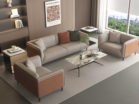 现代沙发组合 沙发茶几 多人沙发 单人沙发 办公沙发su模型