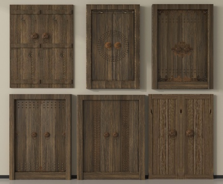 中式实木大门 双开门 别墅大门 庭院门su模型