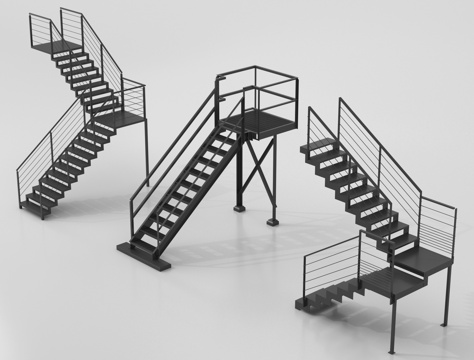 现代楼梯 铁艺楼梯 工业风楼梯su模型
