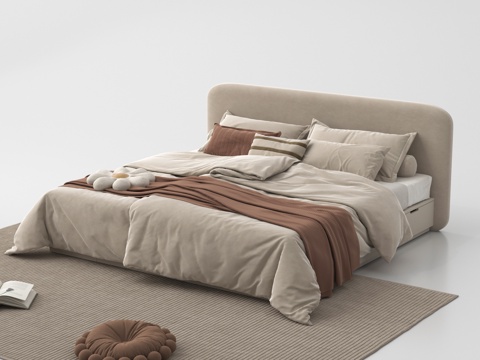  现代双人床 床头柜3d模型 