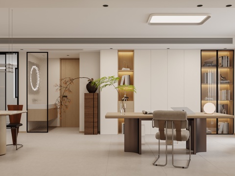  现代奶油风客餐厅3d模型 