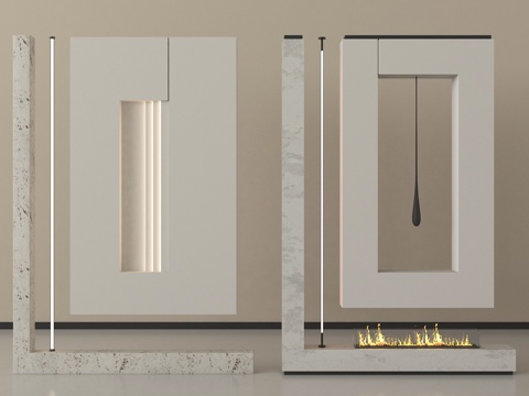 现代奶油风玄关隔断 入户玄关su模型