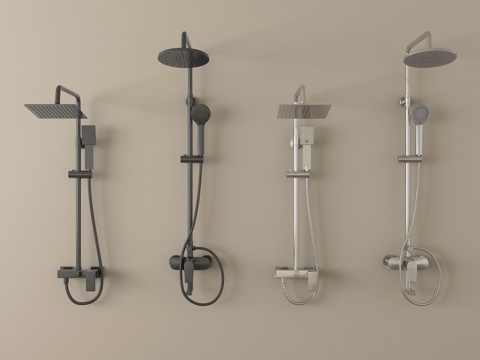 现代淋浴花洒 不锈钢花洒su模型