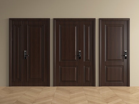 中古风防盗门 入户门 单开门 子母门 指纹锁门su模型