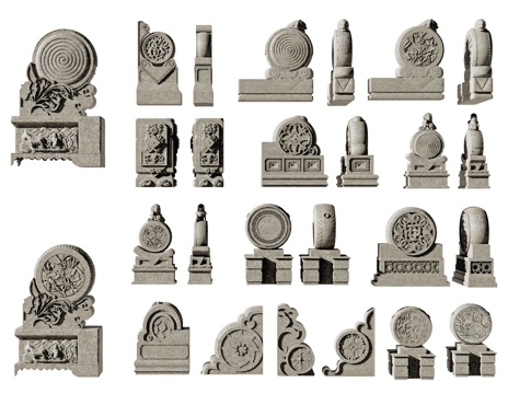 中式抱鼓石 石墩 门枕石 门墩 门座 镇门石 门台 石雕su模型