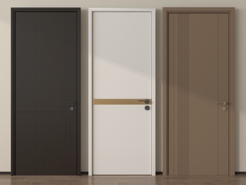 现代单开门 卧室门 实木门su模型