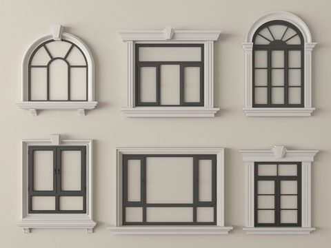 法式窗组合 平开窗 落地窗 阳台窗 弧形窗su模型