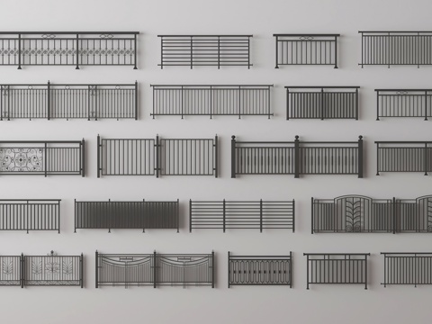 现代栏杆 围栏护栏 阳台栏杆 铁艺栏杆su模型