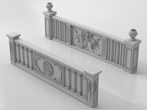 新中式石材栏杆 围栏 护栏 栏杆su模型