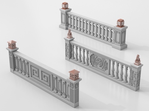 新中式石材栏杆 围栏 护栏 栏杆su模型