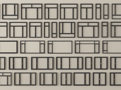 现代窗户组合 平开窗 阳台窗 落地窗su模型