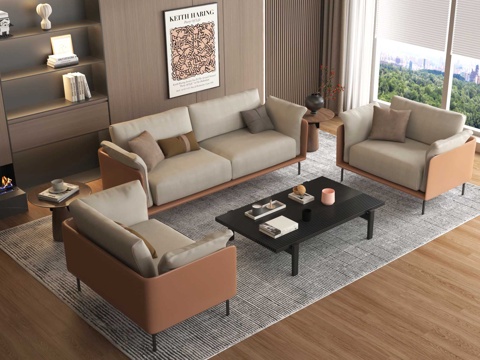 现代沙发组合 沙发茶几 多人沙发 单人沙发 办公沙发su模型