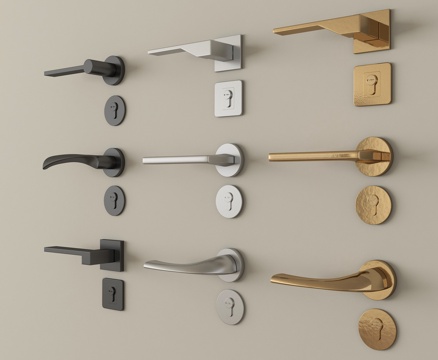 现代门锁门把手 金属拉手su模型