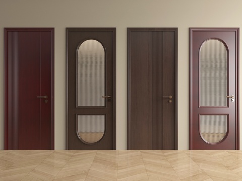 法式中古单开门 卧室门 玻璃门 厨卫门 木门su模型